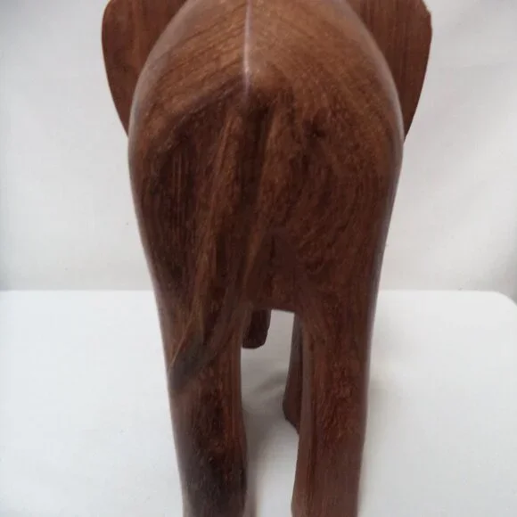 Elephant Wood Hand Carved Figurine Statue brown w/ Tusks Trunk 11" x 8.5" Decor - Picture 5 of 13
